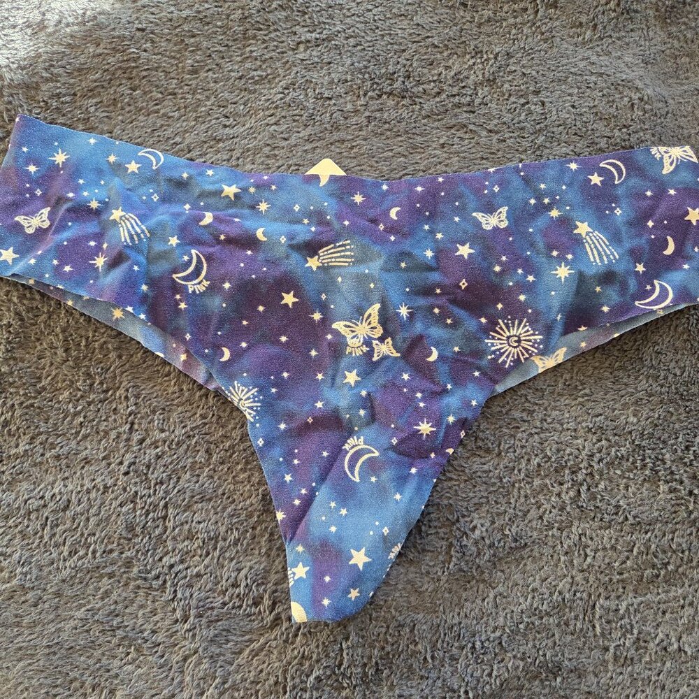 Victoria's Secret Pink! blue stars No Show Thong panties size XL